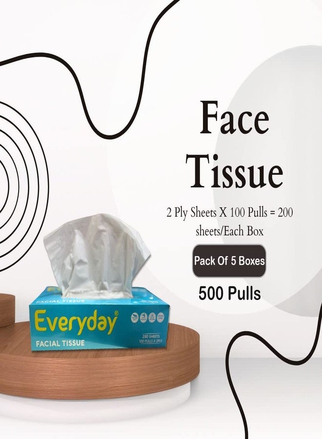 Everyday Soft face tissue | 2 Ply virgin Face Tissue 100 Pulls/Box Pack of 5 | 100 Tissue/Box X 5 = 500 Tissues| For Car, House, makeup and more! - Image 2