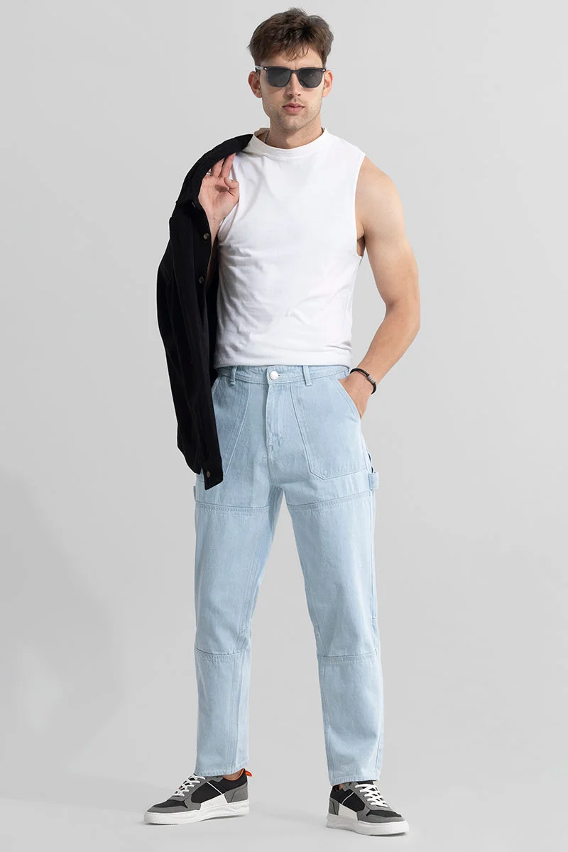 SNITCH Light Blue Solid Loose Fit Streetwear Jeans