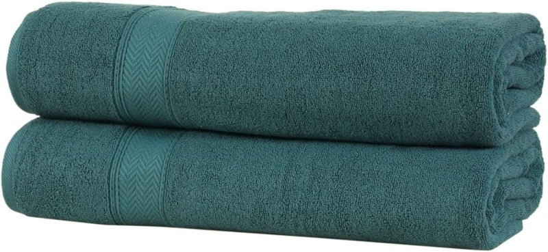 HILLFAIR 600 GSM- 40 x 80 Inches- 100% Cotton 2 Pc XXL Oversized Bath Towel Set- Soft Highly Absorbent Jumbo Bath Sheets Towels Sets- Quick Dry Oversized Bath Towel Sets for Hotel Spa Pool- Teal - Image 2