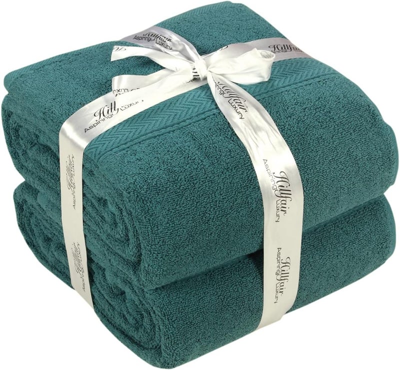 HILLFAIR 600 GSM- 40 x 80 Inches- 100% Cotton 2 Pc XXL Oversized Bath Towel Set- Soft Highly Absorbent Jumbo Bath Sheets Towels Sets- Quick Dry Oversized Bath Towel Sets for Hotel Spa Pool- Teal - Image 1