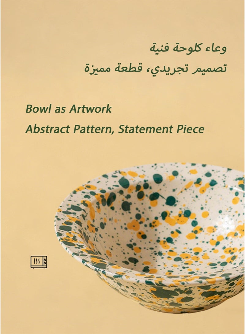 Splash Art Elevated Ceramic Cat Bowl - Green & Yellow Abstract Design | High-Temperature Ceramic | Bright Yellow Iron Stand with Non-Slip Pads | Ergonomic Height | Detachable - Image 2