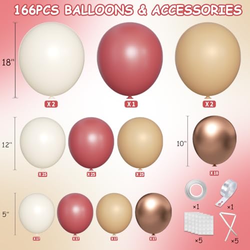 MEBAY Red Brown White Gold Balloon Arch Kit 166Pcs Boho Ruby Red Balloons Garland for Valentines Day Wedding Bachelorette Birthday Mothers Day Graduation Party Decoration - Image 5