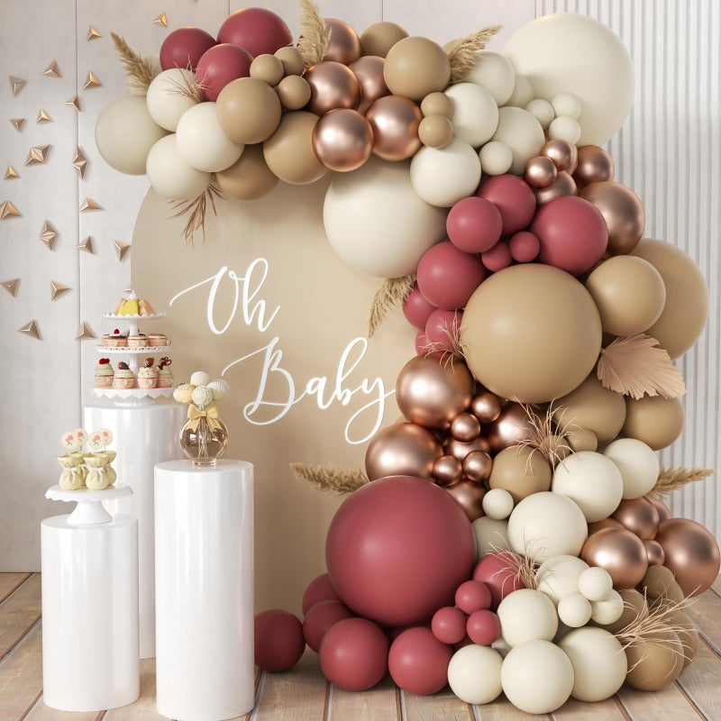 MEBAY Red Brown White Gold Balloon Arch Kit 166Pcs Boho Ruby Red Balloons Garland for Valentines Day Wedding Bachelorette Birthday Mothers Day Graduation Party Decoration - Image 3