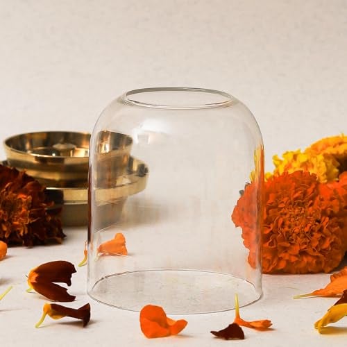 Klassic Curved Borosilicate Glass Shade Without Diya | Diya Cover for Bedroom & Mandir, Pooja, Home Decoration & Gifts, Tealight, 3 inches Height, 2.7 inches Width | Pack of 1 - Image 1