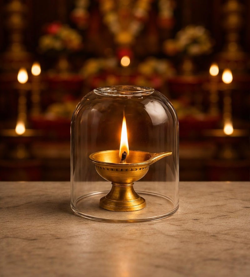 Klassic Curved Borosilicate Glass Shade Without Diya | Diya Cover for Bedroom & Mandir, Pooja, Home Decoration & Gifts, Tealight, 3 inches Height, 2.7 inches Width | Pack of 1 - Image 3
