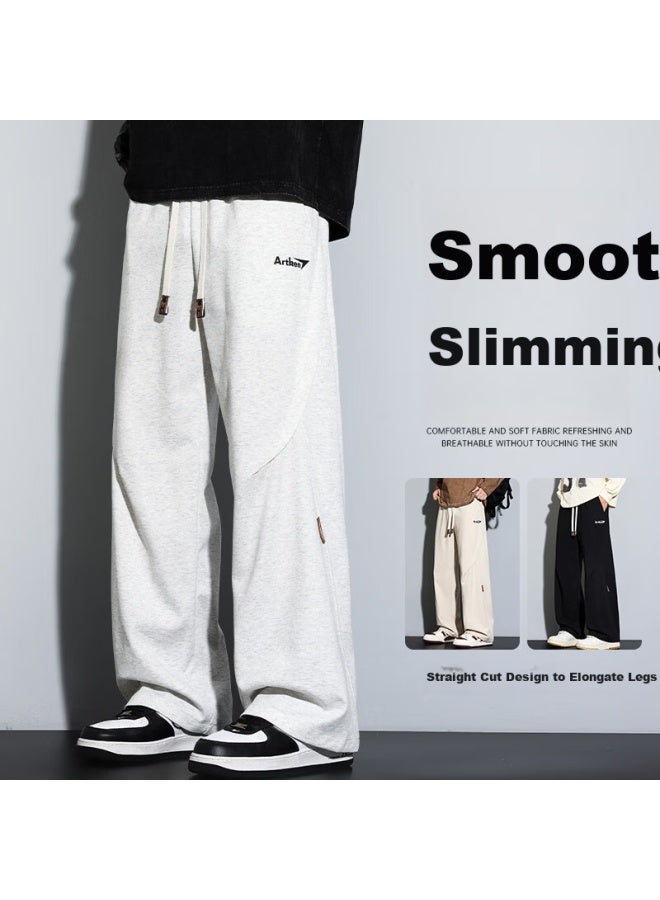 Dingfengbaoluo American Style Patchwork Casual Pants Men Spring Draped Loose Straight Comfortable Versatile Sports Trousers Bak62 Heather Gray 3XL - Image 1