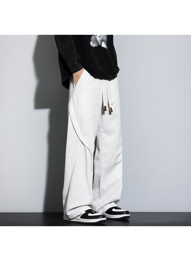 Dingfengbaoluo American Style Patchwork Casual Pants Men Spring Draped Loose Straight Comfortable Versatile Sports Trousers Bak62 Heather Gray 3XL - Image 4