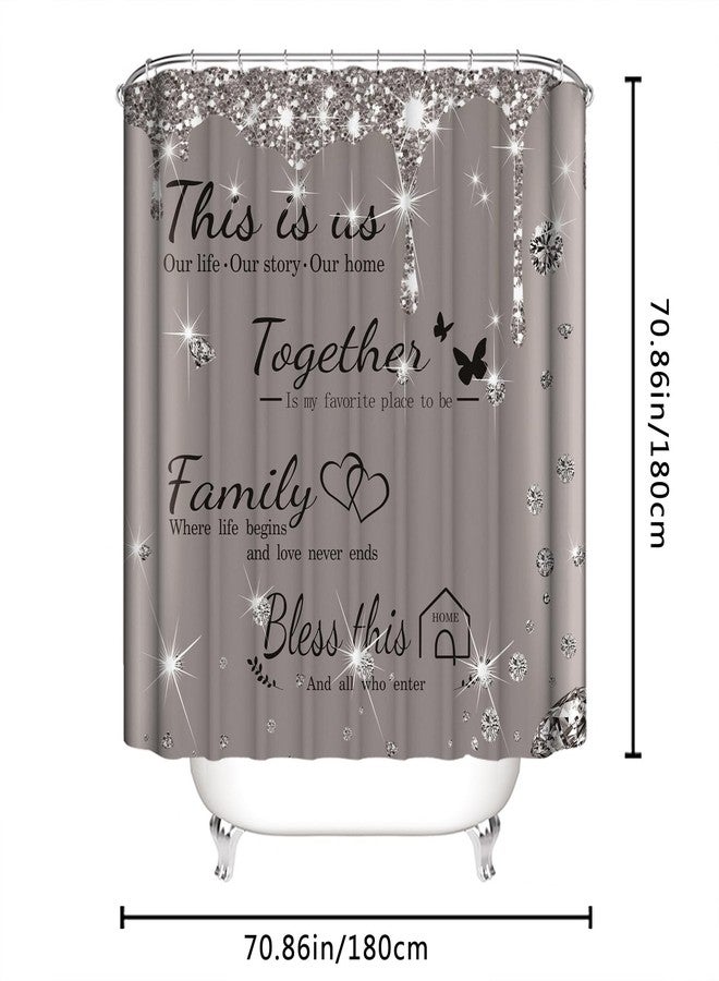 juwute 4Pcs Family Shower Curtain Sets with Non-Slip Rugs, Toilet Lid Cover and Bath Mat,Grey Glitter Diamond Home Bathroom Decor Set Accessories Waterproof Shower Curtains with 12 Hooks, 72 x 72 Inch - Image 3
