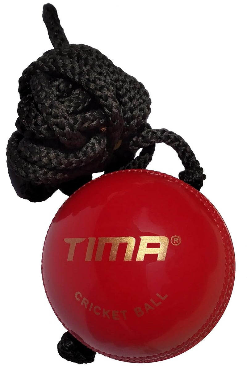 TIMA Synthetic Ball with a Cord Cricket Hanging & Knocking Ball for Indoor & Outdoor Training, Practice, Batting Red, Cord Length 10 Feet 72MM with 150GR Weight - Image 1