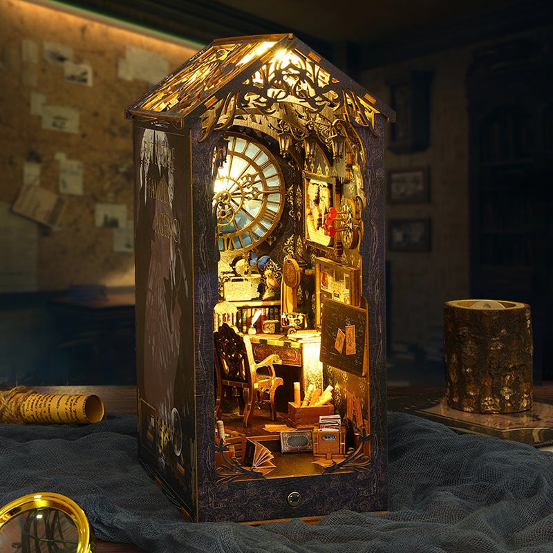 Jiate diy hut detective famous club 3d three-dimensional assembly book house miniature model building toy birthday gift(SL07-Detective Agency-English version) - Image 1