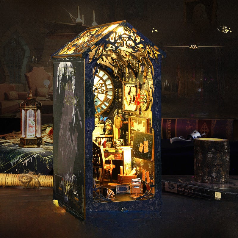 Jiate diy hut detective famous club 3d three-dimensional assembly book house miniature model building toy birthday gift(SL07-Detective Agency-English version) - Image 2