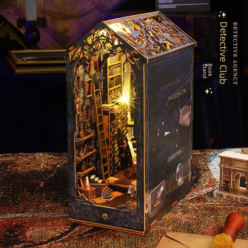 Jiate diy hut detective famous club 3d three-dimensional assembly book house miniature model building toy birthday gift(SL07-Detective Agency-English version) - Image 4