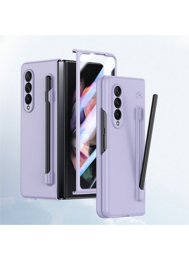Generic Case Cover For Samsung Galaxy Z Fold 3 Integrated Skin Feel PC Phone Case with Pen / Pen Box Purple 