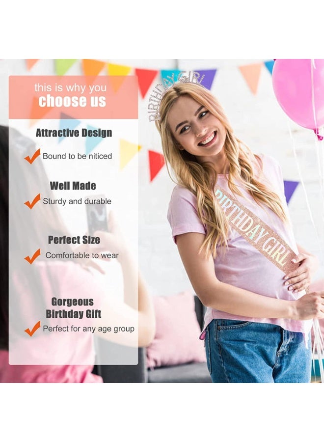LEBOCADO 2Pieces Birthday Girls Set Including Rhinestone Crown Tiara And Adjustable Glitter Sash Rose Gold - Image 5