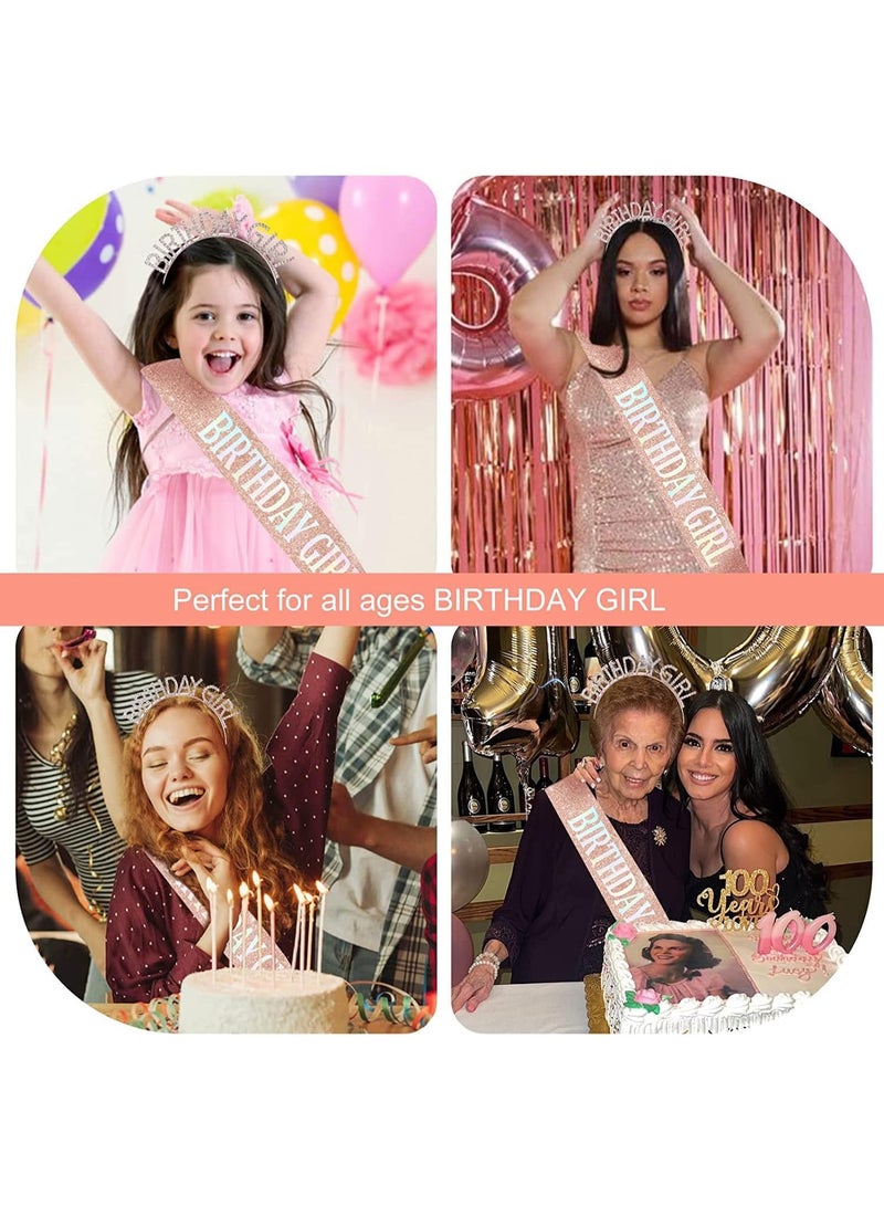 LEBOCADO 2Pieces Birthday Girls Set Including Rhinestone Crown Tiara And Adjustable Glitter Sash Rose Gold - Image 4