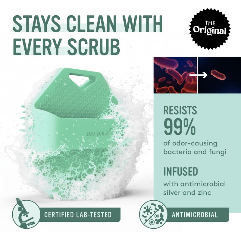 Sud ScrubÂ® Antimicrobial Silicone Body Scrubber, Exfoliating Body Brush for Sensitive Skin, Antibacterial Shower Scrubber for Body, Bathroom Essentials for Men & Women, Mint - Image 2