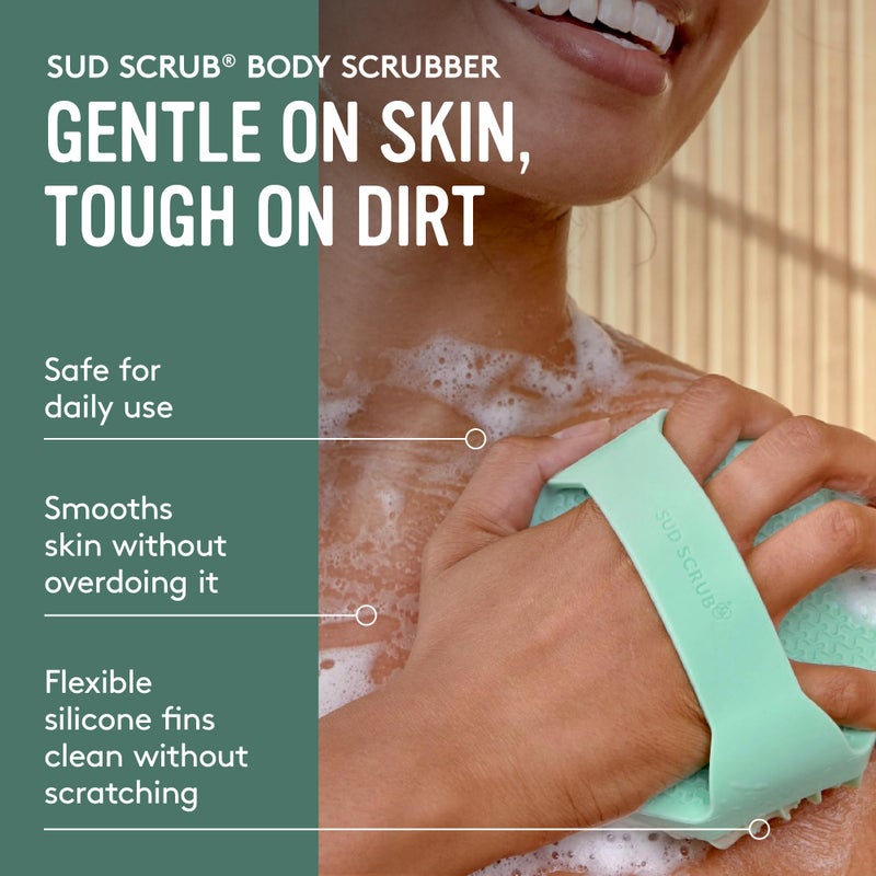 Sud ScrubÂ® Antimicrobial Silicone Body Scrubber, Exfoliating Body Brush for Sensitive Skin, Antibacterial Shower Scrubber for Body, Bathroom Essentials for Men & Women, Mint - Image 3