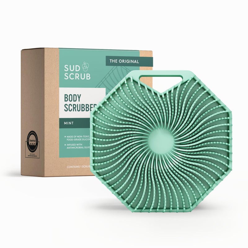 Sud ScrubÂ® Antimicrobial Silicone Body Scrubber, Exfoliating Body Brush for Sensitive Skin, Antibacterial Shower Scrubber for Body, Bathroom Essentials for Men & Women, Mint - Image 1