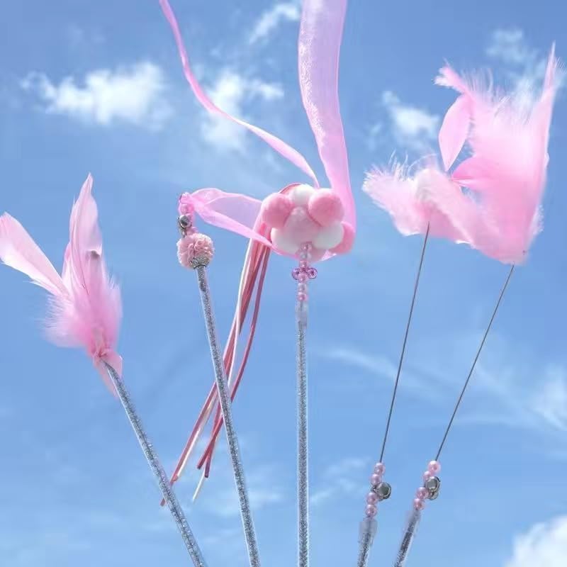 NeoStyle Cat Teaser, Interactive Cat Toys to Promote Bonding, Interactive Cat Toys with Feathers and Bells to Attract Cats' Attention, Interactive Cat Toys for Indoor Cats (pink feathers) - Image 3