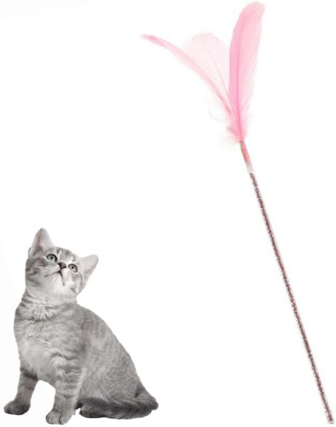 NeoStyle Cat Teaser, Interactive Cat Toys to Promote Bonding, Interactive Cat Toys with Feathers and Bells to Attract Cats' Attention, Interactive Cat Toys for Indoor Cats (pink feathers) - Image 1