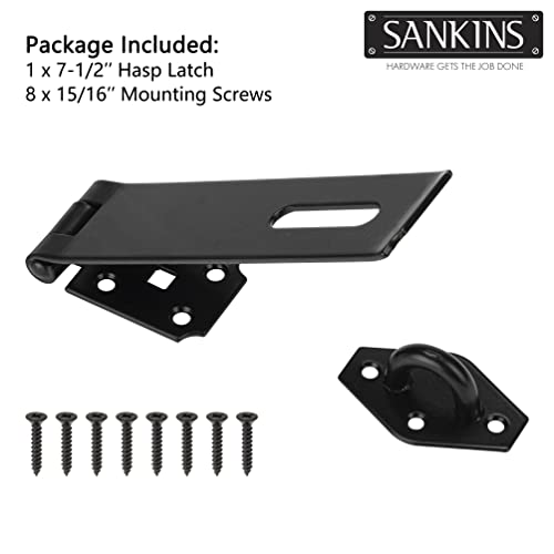 SANKINS 7-1/2" Heavy Duty Door Lock Hasp Latch, 1/8" Thicker Iron Gate Hasp Latches Safety Packlock Clasp Locking with Lengthen Screws for Outdoor Doors, Gates, Shed, Drawers, Cabinets, Black - Image 3