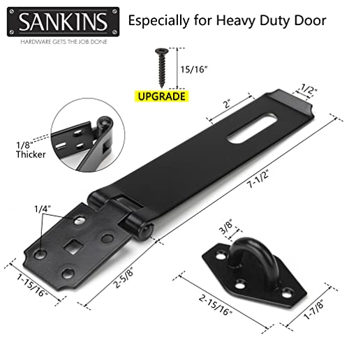 SANKINS 7-1/2" Heavy Duty Door Lock Hasp Latch, 1/8" Thicker Iron Gate Hasp Latches Safety Packlock Clasp Locking with Lengthen Screws for Outdoor Doors, Gates, Shed, Drawers, Cabinets, Black - Image 2