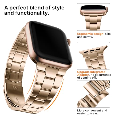 Fullmosa No Tools Needed Compatible with Apple Watch Bands for Women Men 45mm 44mm 42mm, Metal Strap with Case for iWatch Series 9 8 7 6 5 4 3 2 1 SE3/2/1, Rose gold - Image 3