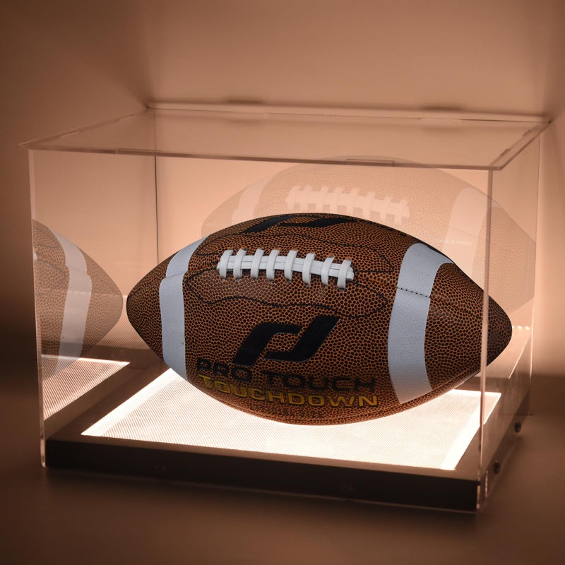 LuxRound LuxRound Football Display Case with Builtin Dimmable LED Lights Clear Acrylic Football Display Holder Box UVProtective DustProof Lighted Football Memorabilia Display Case
