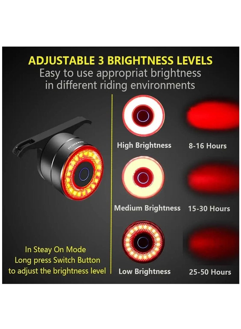 Loquat Smart Bike Tail Light: Auto On/Off Rear Bicycle Flashlight Ultra Bright Back Brake Light High Lumen Daytime Strobe USB Rechargeable Safety Red Led Taillight Waterproof Road Cycling Lights - Image 2