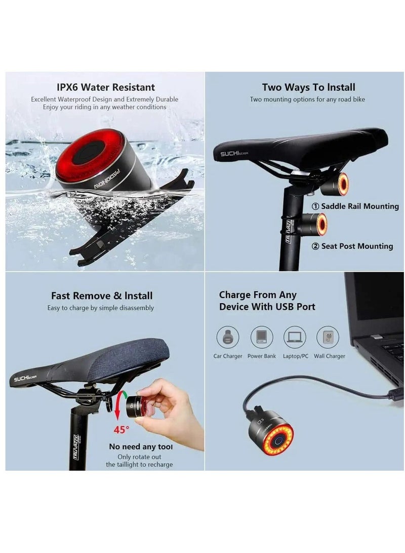 Loquat Smart Bike Tail Light: Auto On/Off Rear Bicycle Flashlight Ultra Bright Back Brake Light High Lumen Daytime Strobe USB Rechargeable Safety Red Led Taillight Waterproof Road Cycling Lights - Image 3