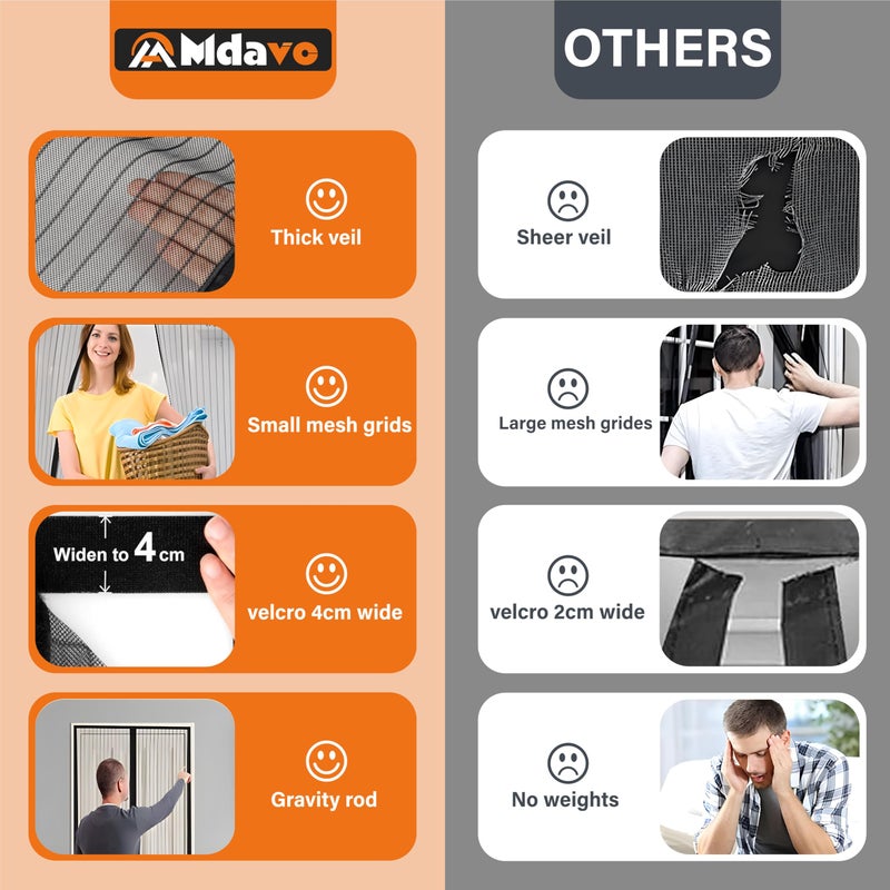 Mdavo Magnetic Screen Doorï¼ŒScreen Door Meshï¼ŒKeep Bugs Out, Heavy-Duty Mesh Curtain,Pet and Kid Friendly, Works with Front Doors, Sliding Doorsï¼ˆ36 x 84 Inches â€ŽBlack - Image 4