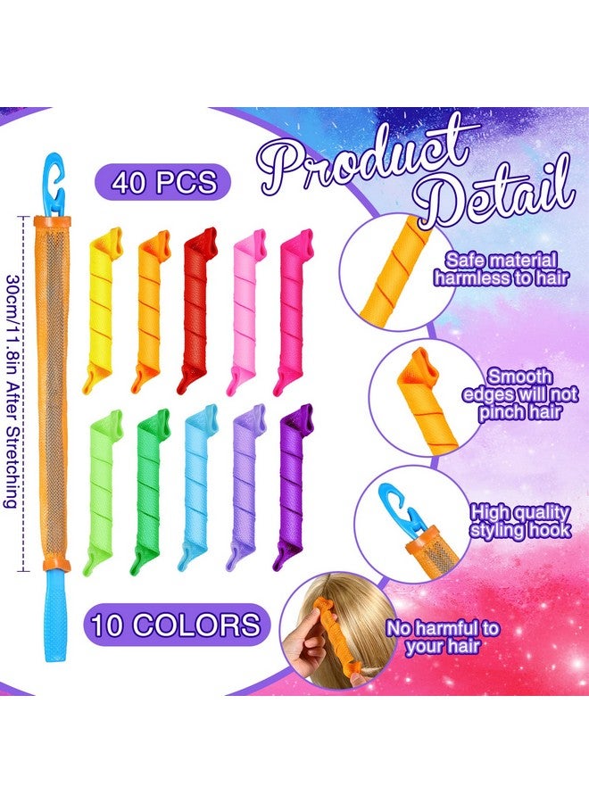 Yilloog Heatless Spiral Curlers, 40 Pieces Hair Curlers Kit, Heatless Curls Tools With 2 Hooks And 1 Storage Bag, For Women Long Medium Short Hair, Classic Style (11.8 Inch, Spiral) - Image 2