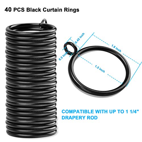 Awtok 40 PCS Black Curtain Rings, Curtains Ring with Eyelet Apply for Up to 1 1/4-inch Curtain Rod (1.5 Inch Drapery Rings) - Image 4