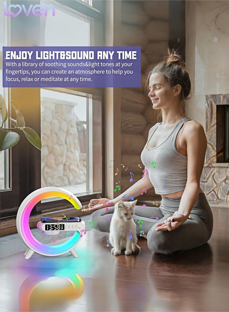 loven Wireless Speaker Charger Light,LED Bedside Lamp 4-in-1 Alarm Clock,Mood Night Light,Speaker & Wireless Charger,Smart Light Sound Machine,Atmosphere Table Lamp for Bedroom,Birthday Gifts - Image 3