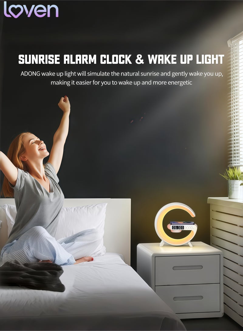 loven Wireless Speaker Charger Light,LED Bedside Lamp 4-in-1 Alarm Clock,Mood Night Light,Speaker & Wireless Charger,Smart Light Sound Machine,Atmosphere Table Lamp for Bedroom,Birthday Gifts - Image 5