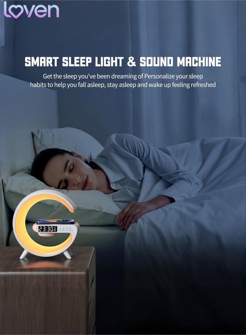 loven Wireless Speaker Charger Light,LED Bedside Lamp 4-in-1 Alarm Clock,Mood Night Light,Speaker & Wireless Charger,Smart Light Sound Machine,Atmosphere Table Lamp for Bedroom,Birthday Gifts - Image 2