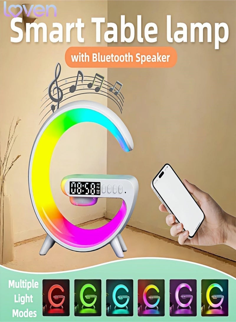 loven Wireless Speaker Charger Light,LED Bedside Lamp 4-in-1 Alarm Clock,Mood Night Light,Speaker & Wireless Charger,Smart Light Sound Machine,Atmosphere Table Lamp for Bedroom,Birthday Gifts - Image 4
