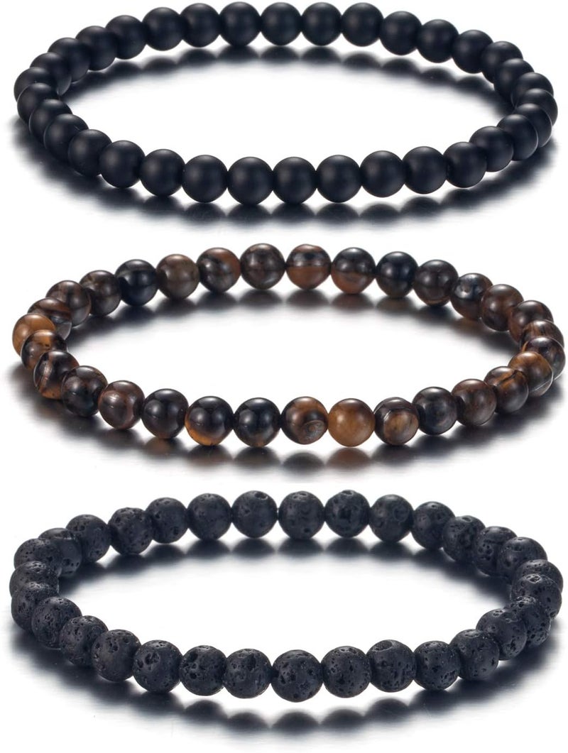 SOFTONES 6MM Lava Rock Aromatherapy Anxiety Essential Oil Diffuser Beads Bracelet for Women Men,Friendship Couples Gifts Natural Stone Bracelets