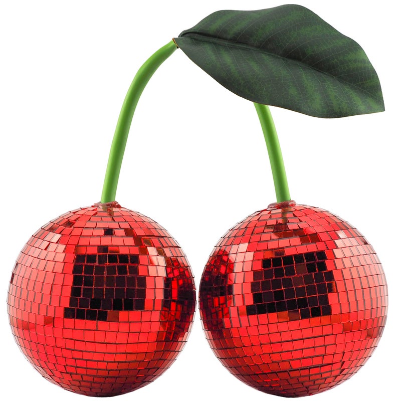 Yeehlmer Disco Ball Cherry Decor Reflects Mirror Ball for Home Window Aesthetic Room Decor Girly Gift for Girls Retro Sparkly Disco Ball Decoration Funky Cherry Decor 39 Red - Image 2