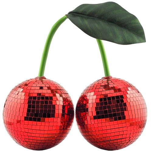 Yeehlmer Disco Ball Cherry Decor Reflects Mirror Ball for Home Window Aesthetic Room Decor Girly Gift for Girls Retro Sparkly Disco Ball Decoration Funky Cherry Decor 39 Red - Image 1