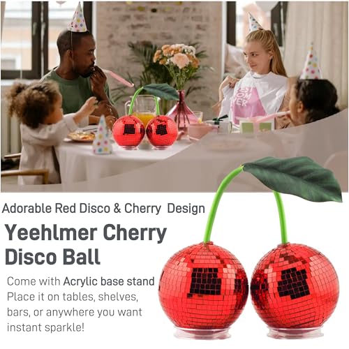 Yeehlmer Disco Ball Cherry Decor Reflects Mirror Ball for Home Window Aesthetic Room Decor Girly Gift for Girls Retro Sparkly Disco Ball Decoration Funky Cherry Decor 39 Red - Image 3