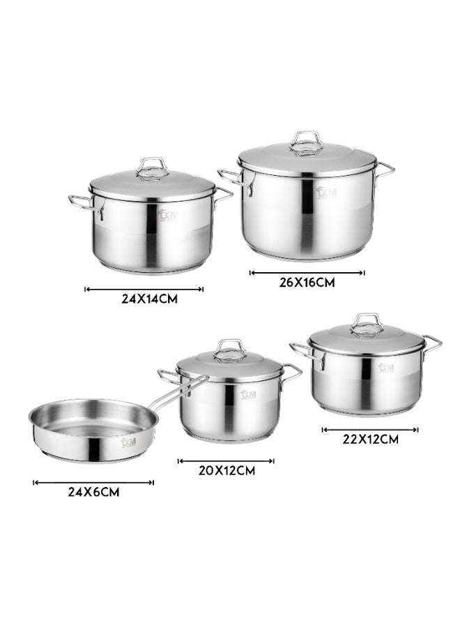 KTM Turkish 18/10 stainless steel cookware set with high quality stainless steel lid, consisting of 9 pieces (20 cm pot - 22 cm pot - 24 cm pot - 26 cm pot) + 24 pans - Image 2