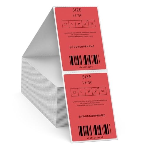 FINDAT 2x 3 Shipping Thermal Labels Fanfold Red Vinyl Stickers Perforated Line Waterproof Direct Printing Label Paper for UPS Address Mailing Package Barcode 500 PCS - Image 1