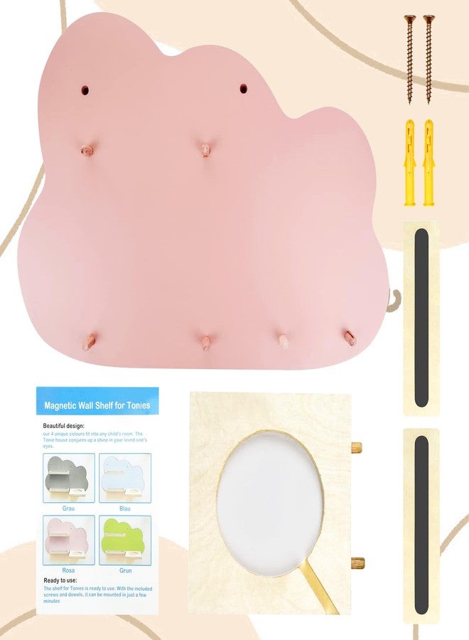 QILUCKY Wall Shelf for Toniebox and Tonie,Charging Station and 14 Tonie Figures Characters,Magnetic Wooden Shelf Compatible with Toniebox Audio Player & Character Easy Install (Pink) - Image 4