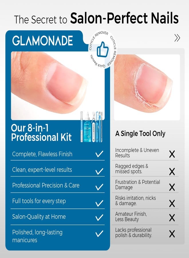 مجموعة Glamonade الكاملة لإزالة الجلد الميت حول الأظافر - مجموعة عناية احترافية سريعة ولطيفة للجلد الميت حول الأظافر، تتضمن جل مزيل وقلم زيت، ومقص للجلد الميت، ودافعين، وفرشاة أظافر، ومبرد وملمع للأظافر، مثالية للعناية بالأظافر في المنزل. - Image 3