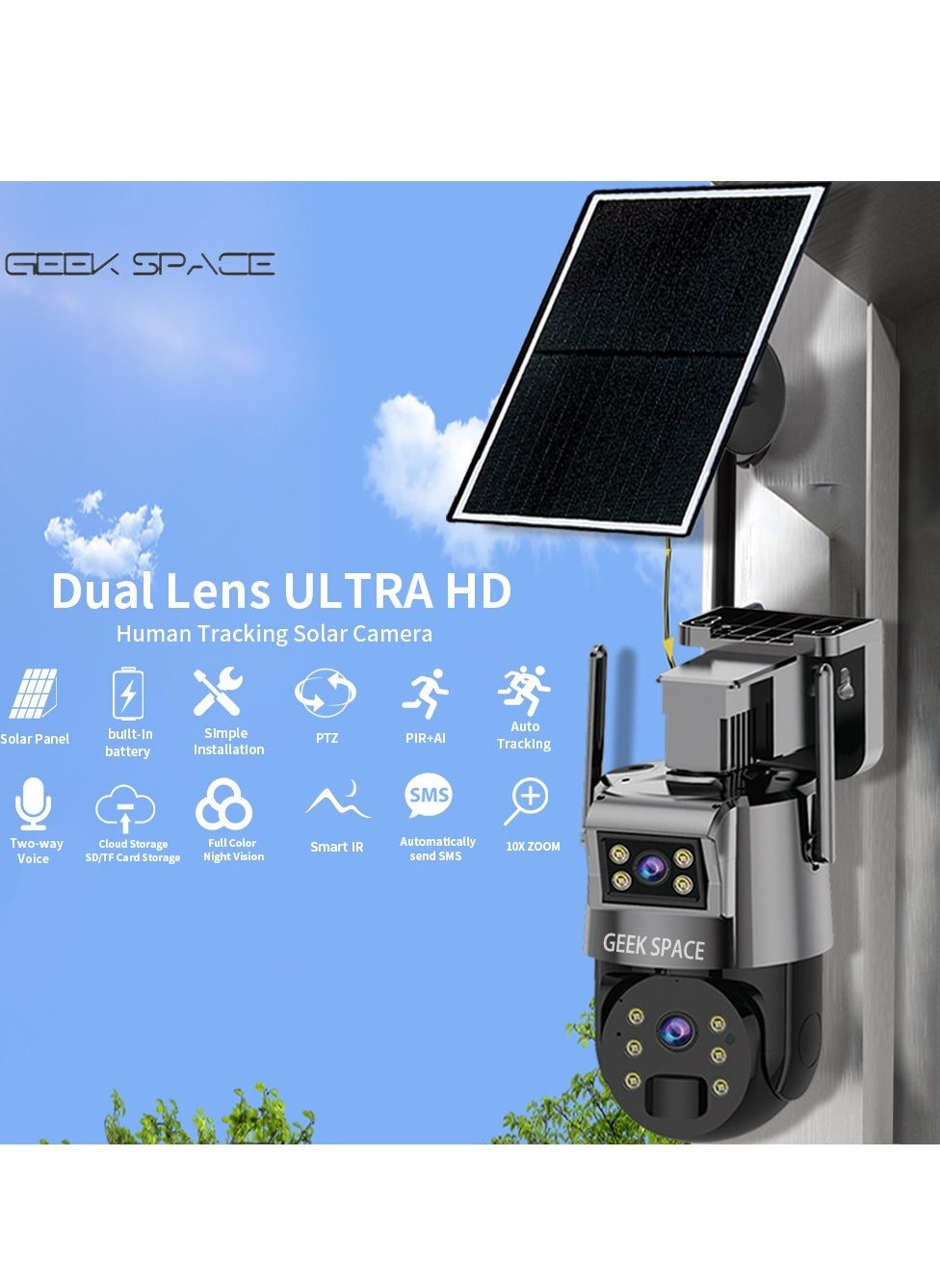 4G Solar Security Camera CCTV Camera With 4 Million Pixels High-Definition Outdoor Waterproof Home Solar Monitoring Camera Wireless 4G Sim Card Solar Camera Ptz 360° View Outdoor Cctv Camera Dual Lens Smart Motion Tracking Full Color Night Vision IP65 Weatherproof 