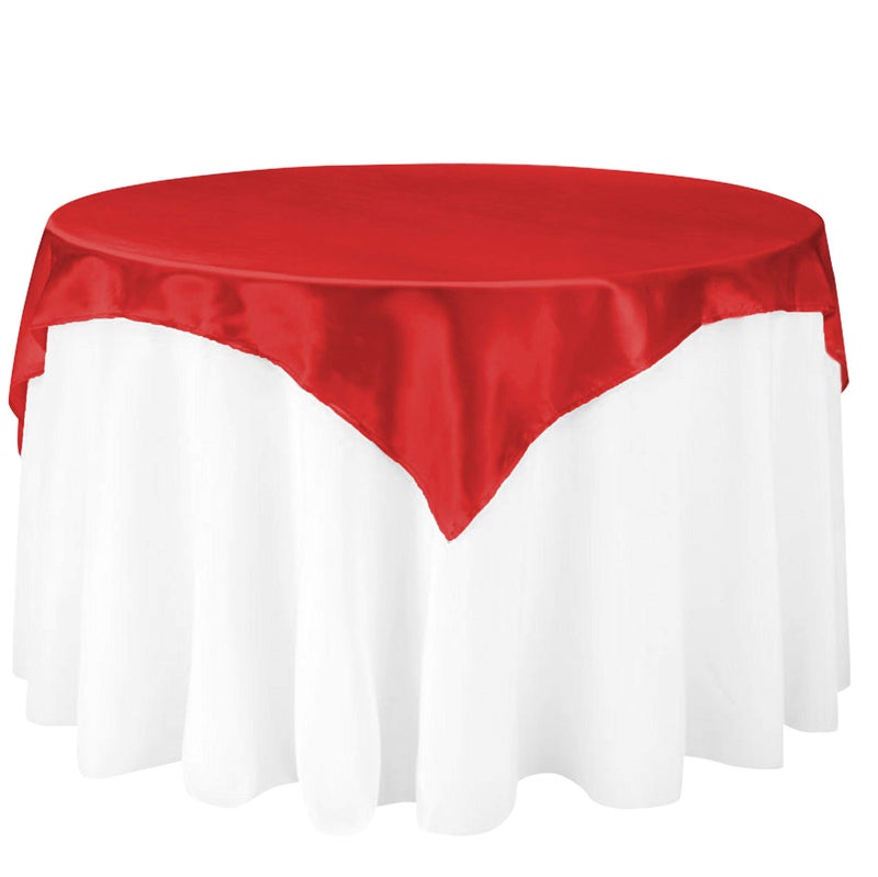 LinenTablecloth 60Inch Square Satin Overlay Red