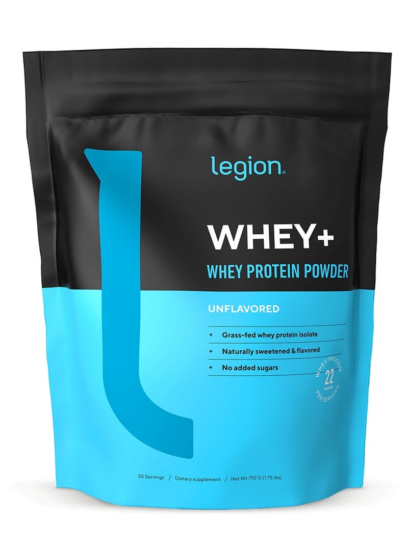 Legion Athletics Whey+ Whey Protein Powder - Unflavored, Naturally Sweetened and Flavored, Grass Fed Whey Protein Isolate, Harmone and antibiotic free, No Added Sugars, 22 grams Per Serving, 30 SERVINGS | DIETARY SUPPLEMENT | NET WT 792G /25.8 OZ/1.61 LBS - Image 1