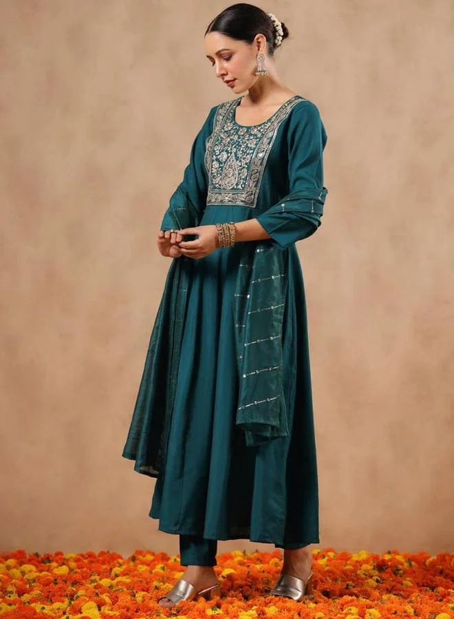 Ishin  Embroidered A-Line Kurta and Pants with Dupatta Set by Styli for Women | Best Price UAE