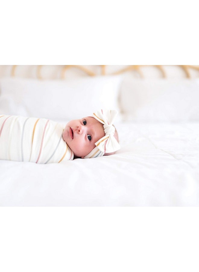 Copper Pearl Baby Stretchy Soft Knit Headband Bow Piper  - Image 3